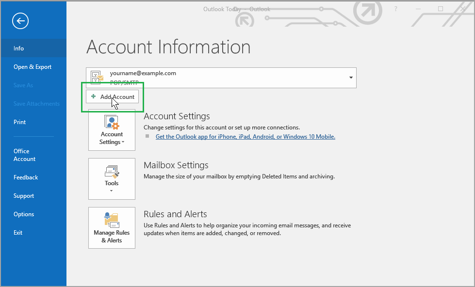 OTHER email services to Outlook 2013 Using IMAP