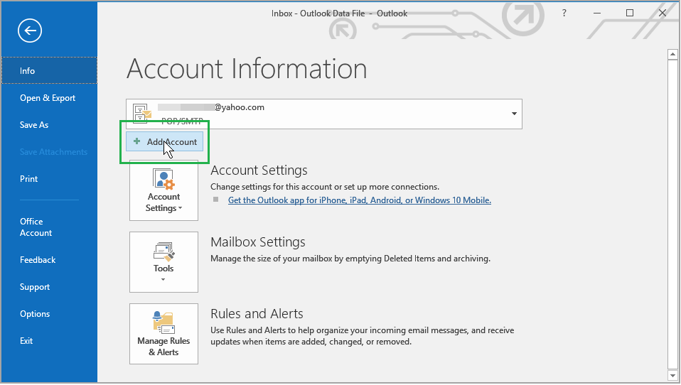 Como adicionar uma conta IMAP do Yahoo ao Outlook Desktop sem uma