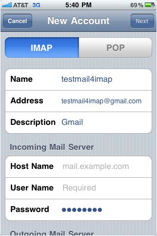 incoming mail server hostname for gmail