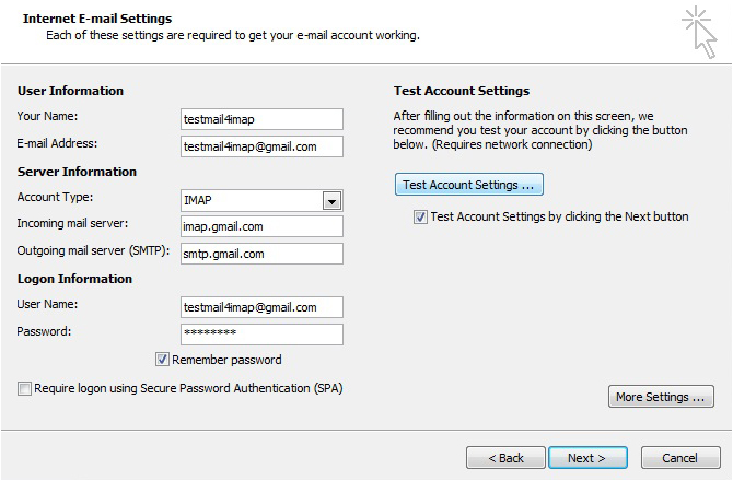 manually add gmail account to outlook 2010